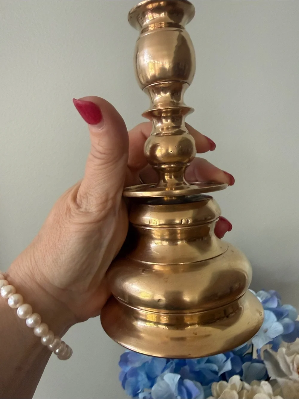 Vintage Solid Brass Tiered Baluster Stem Candlestick Holder 7”